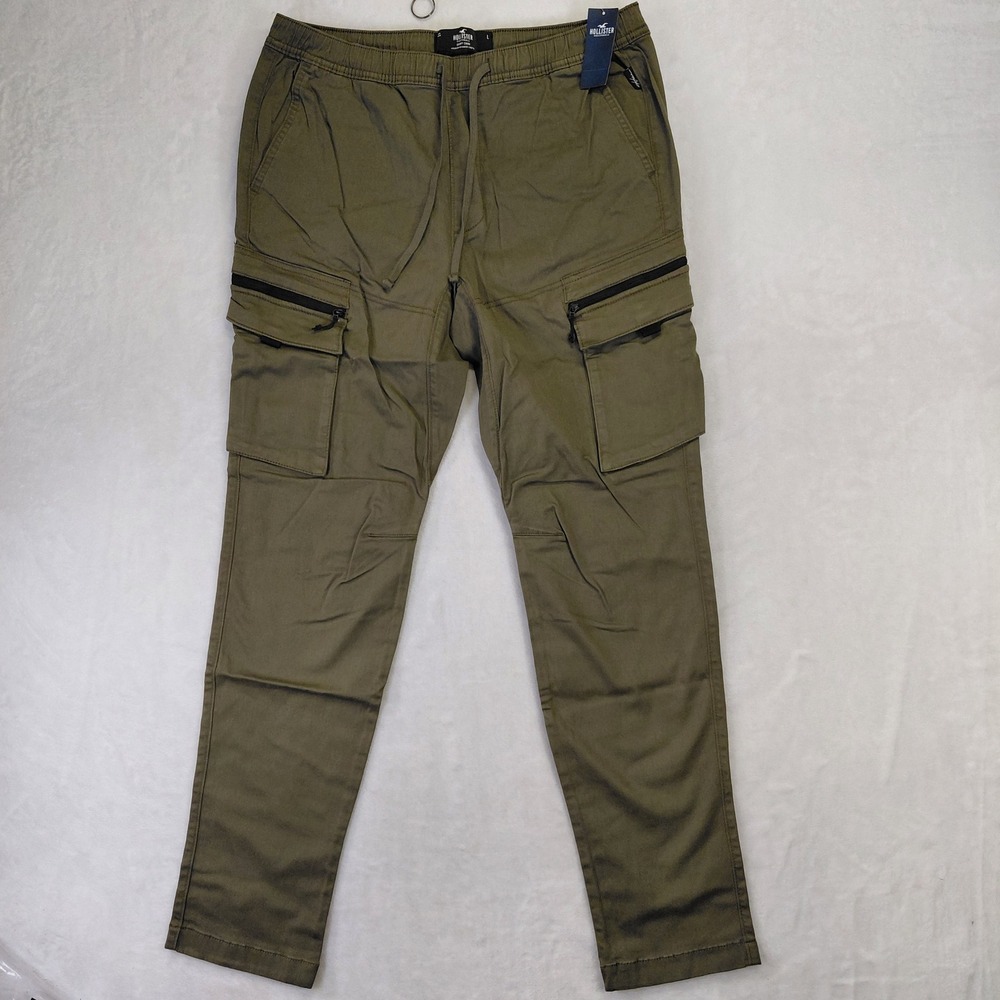 Hollister Mens Skinny Chino Cargo Pants Olive Green Advanced Stretch Large NWT